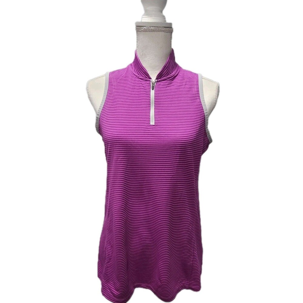 Columbia Top Womens Large Pink Purple Stripe Golf Omni Wick 1/4 Zip Polo - Picture 1 of 8